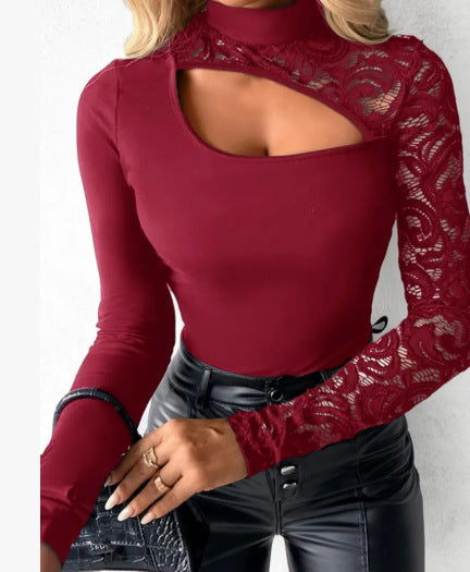 📢📢50% OFF !!!⏰Women's Asymmetrical Cutout Lace Sleeve Top