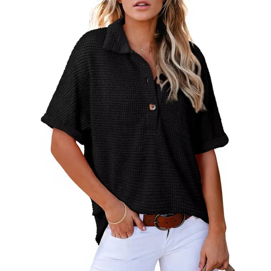 ✨Hot Sale 49% Off🌸Women's Lapel Loose Short Sleeve Top