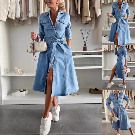 ✨2025 New Arrivals ✨Women's Button Down Long Sleeve Denim Dress