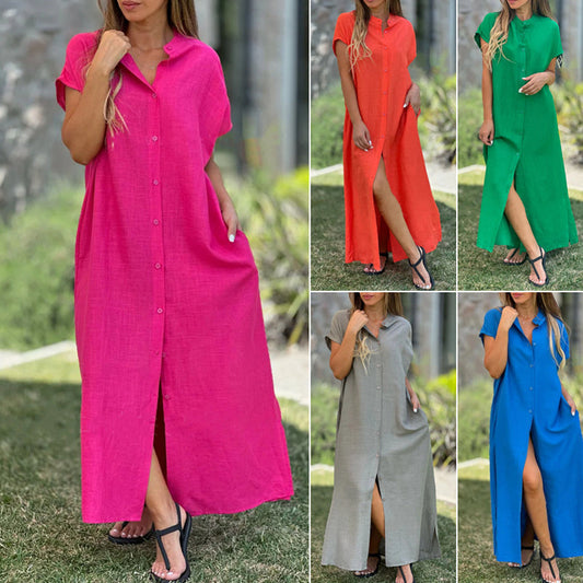 ⏳ Limited time 50% off! 💥Women's Casual Button-Down Loose Side-Split Shirt Dress