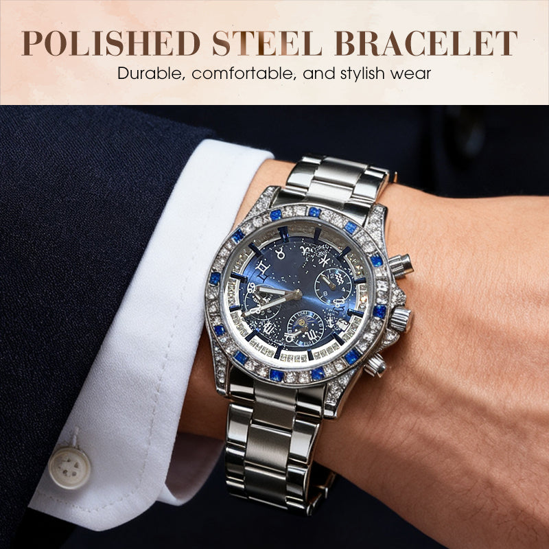 🔥 Hot Sale 🔥TINAIBIN Twelve Zodiac Signs & Starry Sky Diamond Automatic Skeleton Men's Watch