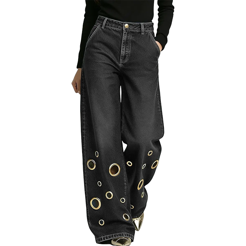 ๐โจ Plus Size High Waist Stretch Straight Jeans โ 60% OFF! Vintage wide leg, metal ring detail, button fly โ all-season comfort for every body.