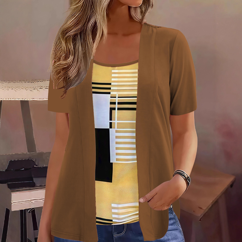 ⏳LAST DAY SALE ONLY£11.99!!🌿Women's Color-Block Fake Two Piece Top
