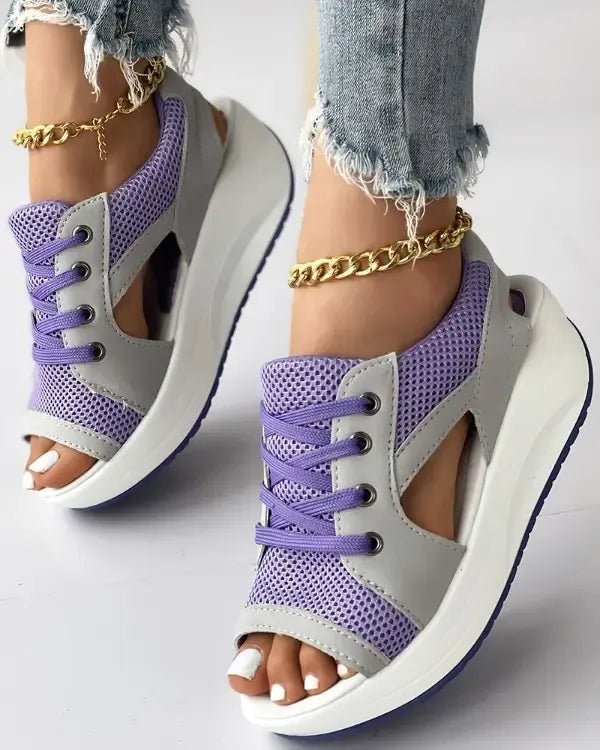 🎉Hot Sale 49% OFF🥳Chic & Playful Contrast Panel Lace-Up Cutout Muffin Sandals 😍✨