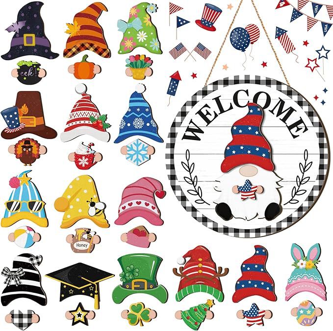 ⏰Interchangeable Welcome Sign with Highland Cow Featuring Seasonal Magnet, Detachable Hats, Accessories
