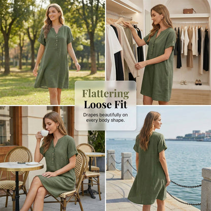 🏝️👗Women's V-Neck Tunic Dress – Relaxed Fit, Pockets & Breathable