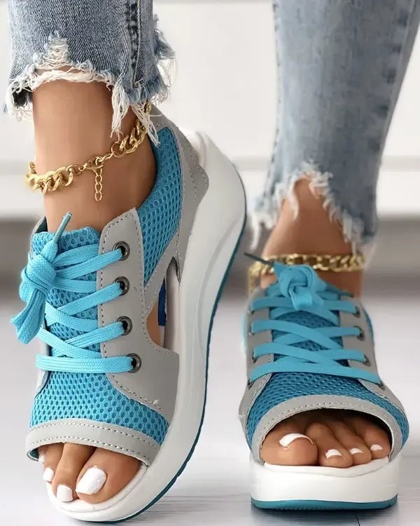🎉Hot Sale 49% OFF🥳Chic & Playful Contrast Panel Lace-Up Cutout Muffin Sandals 😍✨