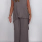 🔥2025 New arrivals - 50% OFF🌺Laney Pleated Short Sleeve Irregular Midi Top and Elastic Waist Wide Leg Pants Set✨