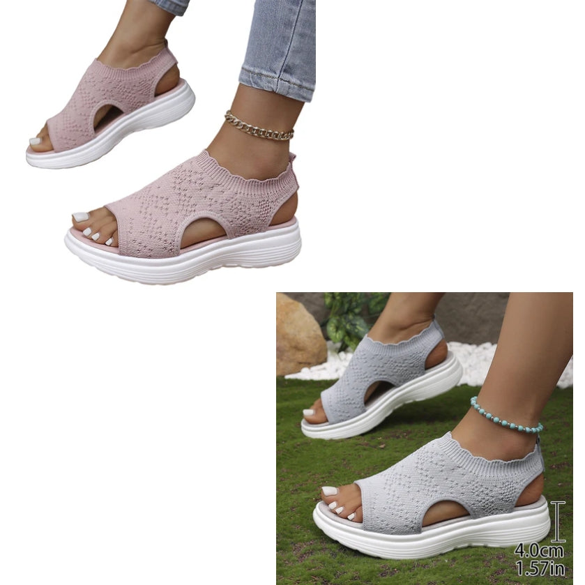 👡 Breathable knitted platform sandals for women – lightweight & comfortable