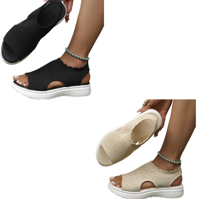 👡 Breathable knitted platform sandals for women – lightweight & comfortable