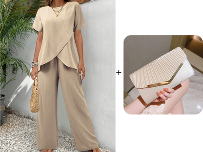 ⏰🔥LIMITED TIME 50% OFF! 💃 Women’s Casual Asymmetrical Top & Wide-Leg Pants Outfit – Flowy, Comfortable & Effortlessly Chic ✨🌿