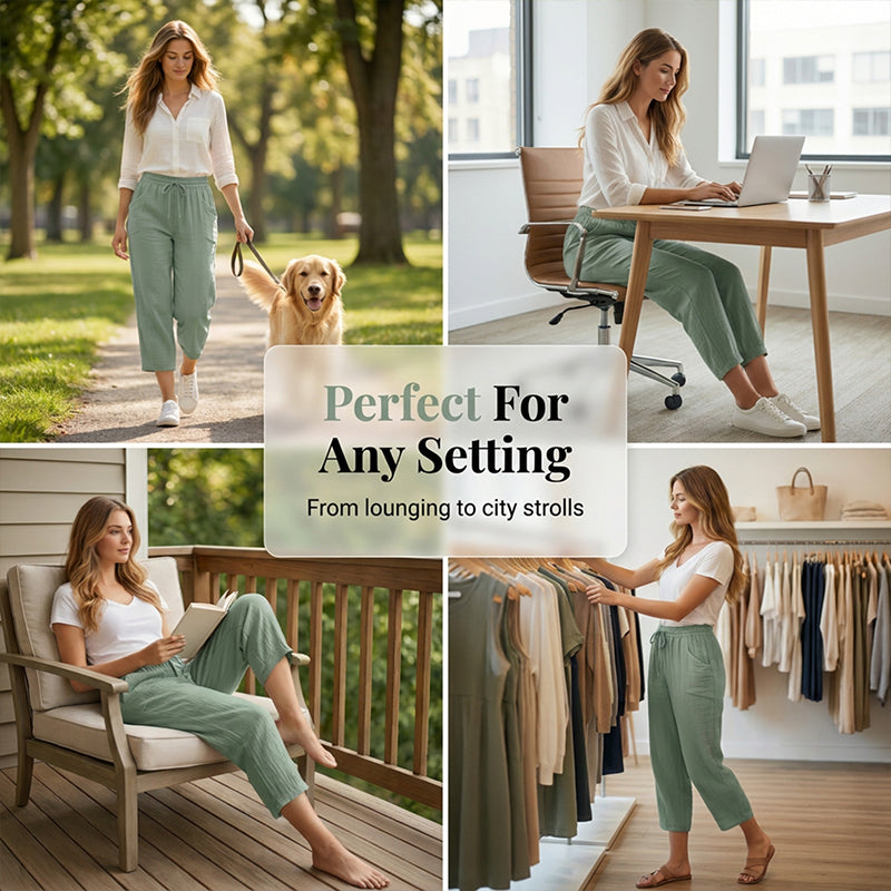 📢📢50% off new arrivals - Women's Solid-Color Pleated Cotton - Linen Cropped Pants