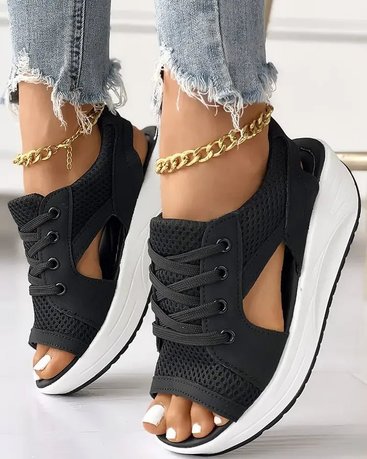🎉Hot Sale 49% OFF🥳Chic & Playful Contrast Panel Lace-Up Cutout Muffin Sandals 😍✨