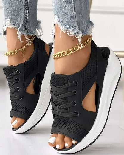 🎉Hot Sale 49% OFF🥳Chic & Playful Contrast Panel Lace-Up Cutout Muffin Sandals 😍✨