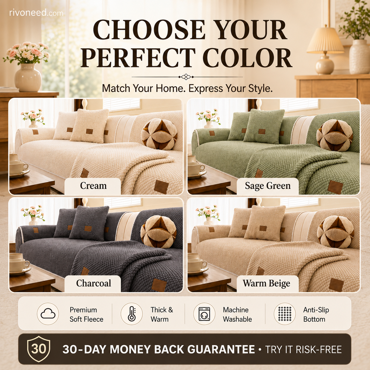 Thickened Non-Slip Sofa Cover – Ultra-Soft, Washable, Scratch-Resistant & Pet-Friendly, 4 Colours 🛋️✨