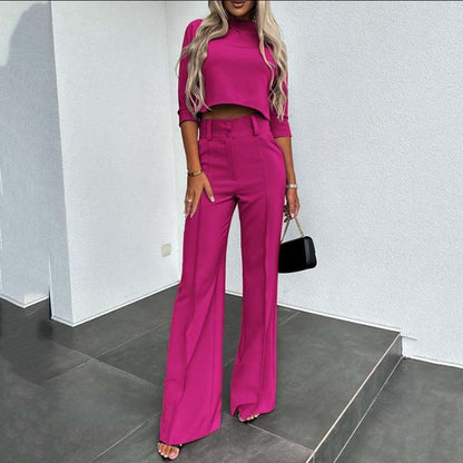 ⏳Time-Limited Special⏰Women's Elegant Crop Top & Wide-Leg Pants Set👖