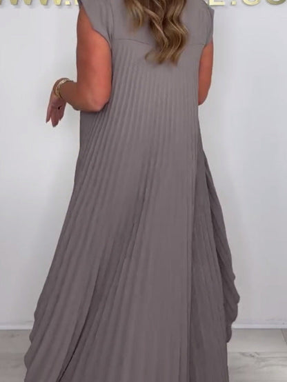 🔥2025 New arrivals - 50% OFF🌺Laney Pleated Short Sleeve Irregular Midi Top and Elastic Waist Wide Leg Pants Set✨