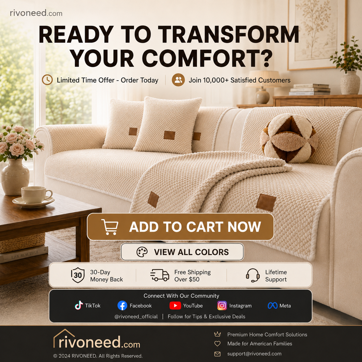 Thickened Non-Slip Sofa Cover – Ultra-Soft, Washable, Scratch-Resistant & Pet-Friendly, 4 Colours 🛋️✨