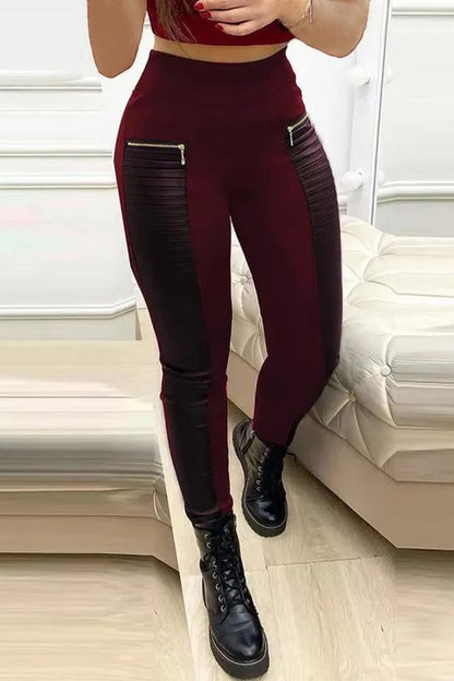 🔥Hot Sale 50% Off🔥Faux Leather Pants With Contrasting Trim And Zipper