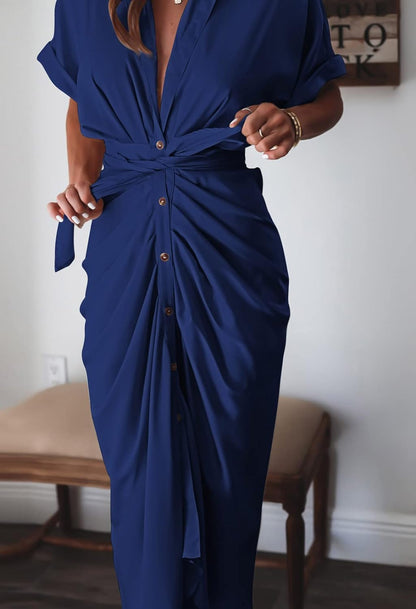 🔥2026 Summer New-❤️ Women Satin Button Shirt Dress