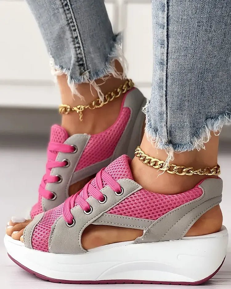 🎉Hot Sale 49% OFF🥳Chic & Playful Contrast Panel Lace-Up Cutout Muffin Sandals 😍✨