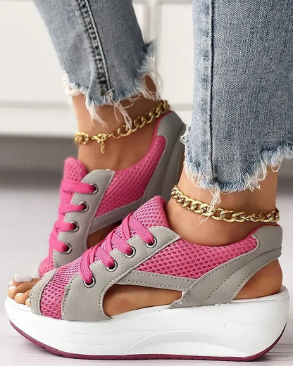 🎉Hot Sale 49% OFF🥳Chic & Playful Contrast Panel Lace-Up Cutout Muffin Sandals 😍✨