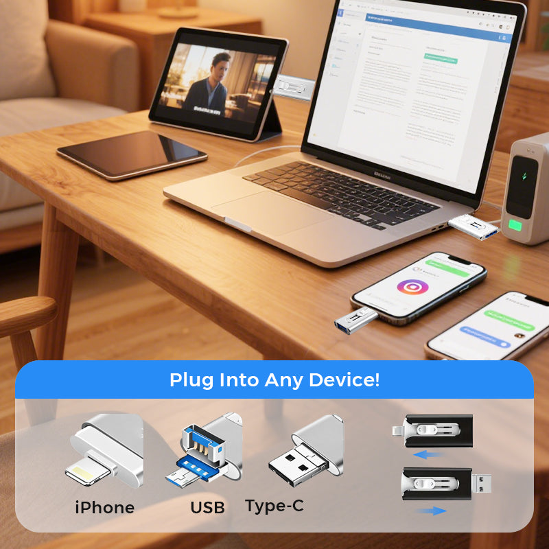 🔥 Hot Sale 50% OFF 🔥4-in-1 MFi Certified USB Flash Drive with Type-C Adapter for iPhone/Android/PC