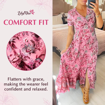 🔥2025 NEW SALES - 50% OFF🔥Floral casual print V-neck shirred waist long dress