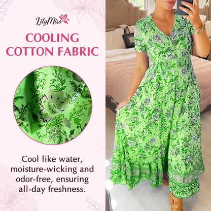 🔥2025 NEW SALES - 50% OFF🔥Floral casual print V-neck shirred waist long dress