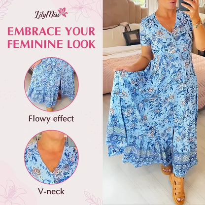 🔥2025 NEW SALES - 50% OFF🔥Floral casual print V-neck shirred waist long dress