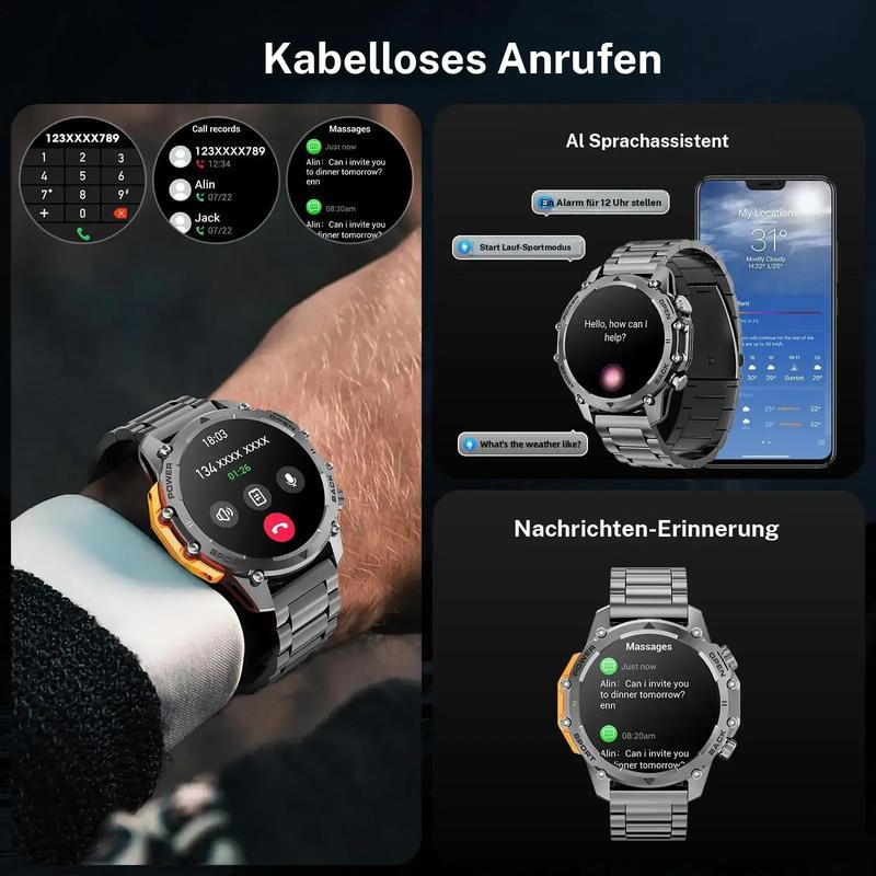 🔥⌚1.52" HD smartwatch for men – Phone calls and music control – Multiple sports modes – IP68 waterproof – Long battery life – Fitness watch for Android and iPhone✨