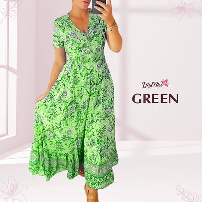 🔥2025 NEW SALES - 50% OFF🔥Floral casual print V-neck shirred waist long dress