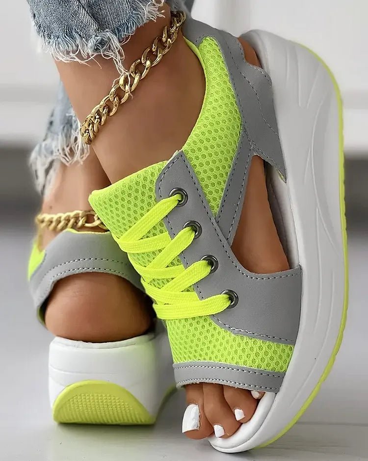 🎉Hot Sale 49% OFF🥳Chic & Playful Contrast Panel Lace-Up Cutout Muffin Sandals 😍✨