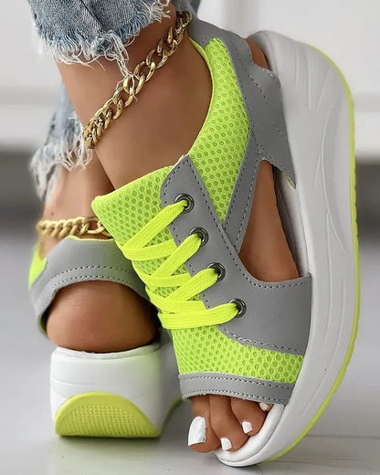 🎉Hot Sale 49% OFF🥳Chic & Playful Contrast Panel Lace-Up Cutout Muffin Sandals 😍✨