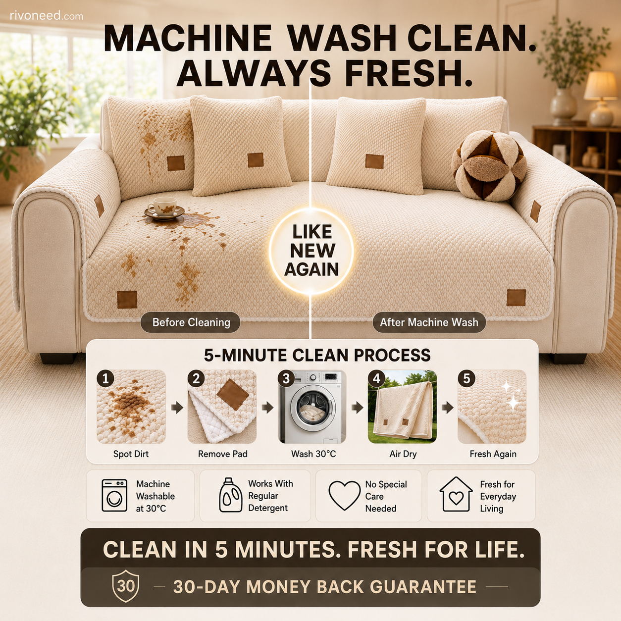 Thickened Non-Slip Sofa Cover – Ultra-Soft, Washable, Scratch-Resistant & Pet-Friendly, 4 Colours 🛋️✨