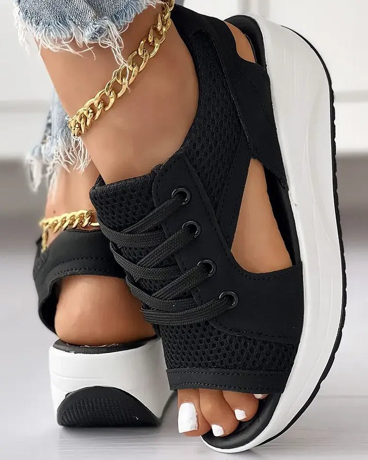 🎉Hot Sale 49% OFF🥳Chic & Playful Contrast Panel Lace-Up Cutout Muffin Sandals 😍✨