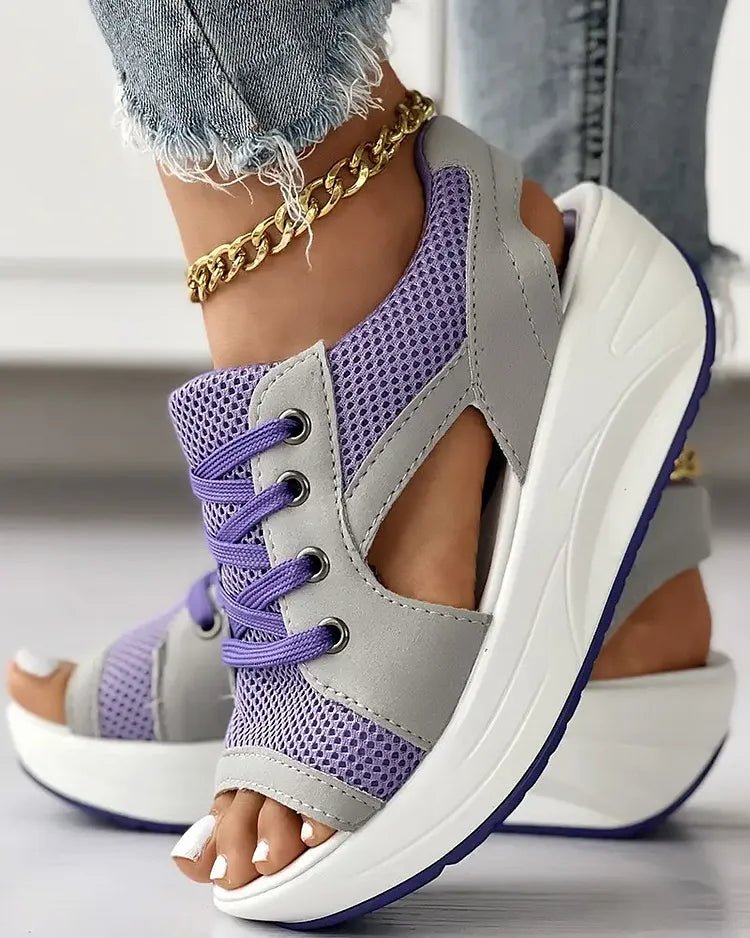 🎉Hot Sale 49% OFF🥳Chic & Playful Contrast Panel Lace-Up Cutout Muffin Sandals 😍✨