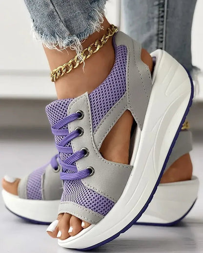 🎉Hot Sale 49% OFF🥳Chic & Playful Contrast Panel Lace-Up Cutout Muffin Sandals 😍✨