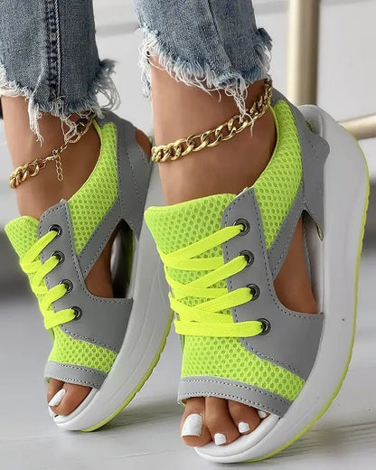 🎉Hot Sale 49% OFF🥳Chic & Playful Contrast Panel Lace-Up Cutout Muffin Sandals 😍✨