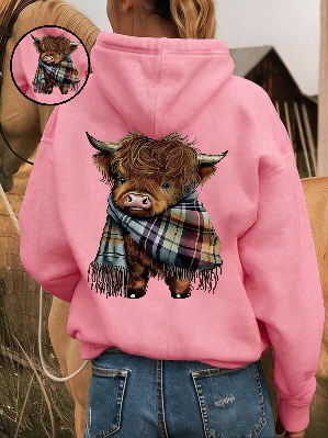🐮 50% OFF!!🎁Cute Highland Cow Cozy Fleece-Lined Hooded Sweatshirt