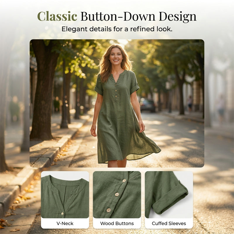 🏝️👗Women's V-Neck Tunic Dress – Relaxed Fit, Pockets & Breathable