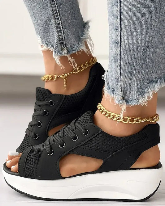 🎉Hot Sale 49% OFF🥳Chic & Playful Contrast Panel Lace-Up Cutout Muffin Sandals 😍✨