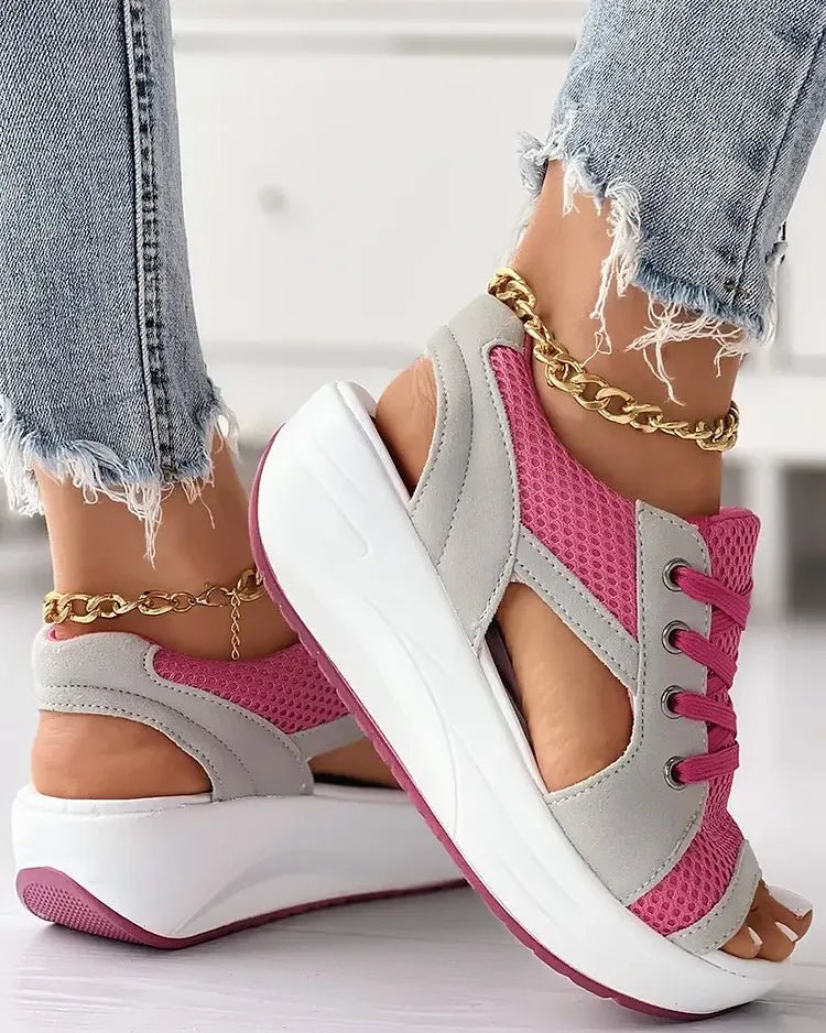 🎉Hot Sale 49% OFF🥳Chic & Playful Contrast Panel Lace-Up Cutout Muffin Sandals 😍✨