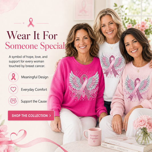 🎀Breast Cancer Awareness Angel Wings Pink Ribbon Sweatshirt – Support, Strength & Hope