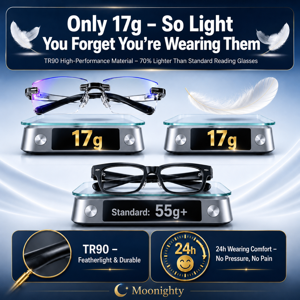 👓Frameless, ultralight reading glasses with a diamond-cut finish