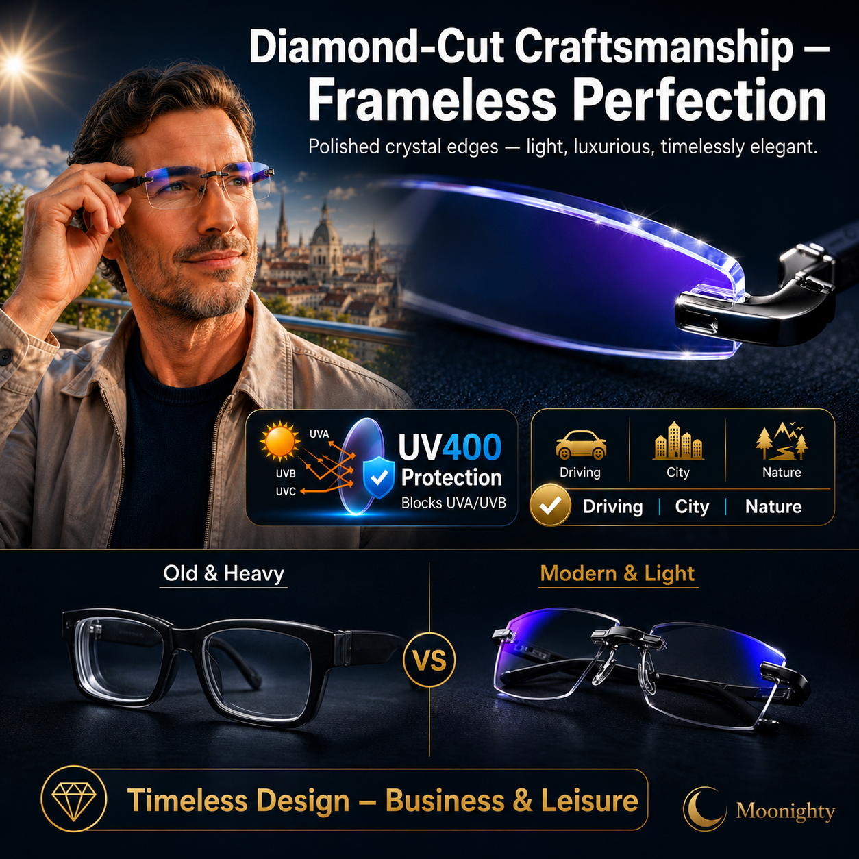 👓Frameless, ultralight reading glasses with a diamond-cut finish