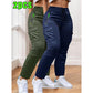 2-Pcs Women's Work Pants - Non-Stretch Full-Length Trousers, Adjustable Drawstring Waist for Gym/Outdoor/Daily Wear