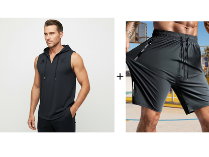 🏋️‍♂️ 50% OFF NOW! 💪 Men's Sleeveless Workout Hoodie Tank – V-Neck & Integrated Hood 🔥