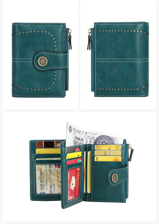 🔥Exclusive 2025 Luxury Sale✨ 🔒 RFID Anti-Theft Short Zipper Wallet | Stylish Ladies' Multi-Card Slot Buckle Purse 💳