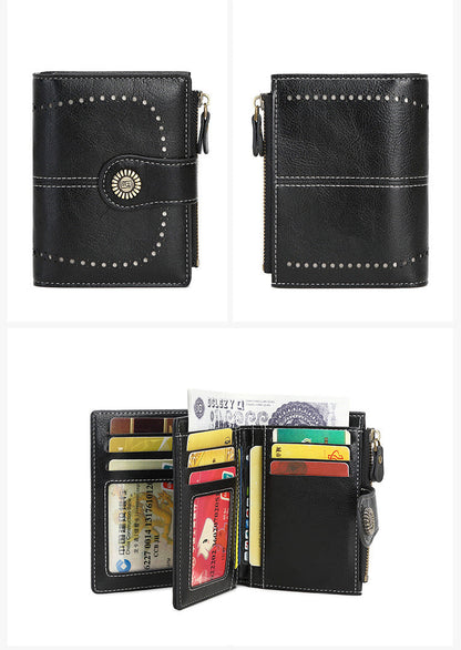 🔥Exclusive 2025 Luxury Sale✨ 🔒 RFID Anti-Theft Short Zipper Wallet | Stylish Ladies' Multi-Card Slot Buckle Purse 💳
